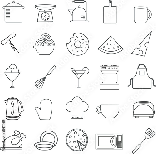Kitchen appliances icons kitchen gadgets food header home screen no background vector illustration