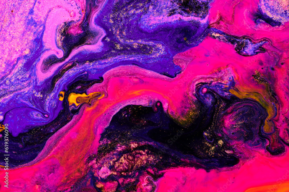 Purple pink flowing paint texture. Marbled paper abstract background