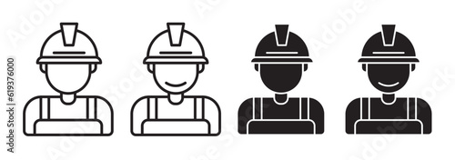 construction worker icon set. building contractor builder man pictogram vector. industry architect or engineer workman with helmet. 