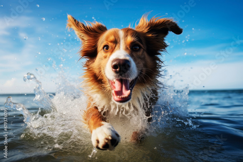 The dog swims in the sea. Generative AI