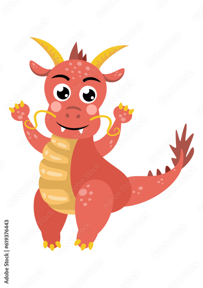 Funny cute dragon standing isolated Funny cute dragon standing isolated