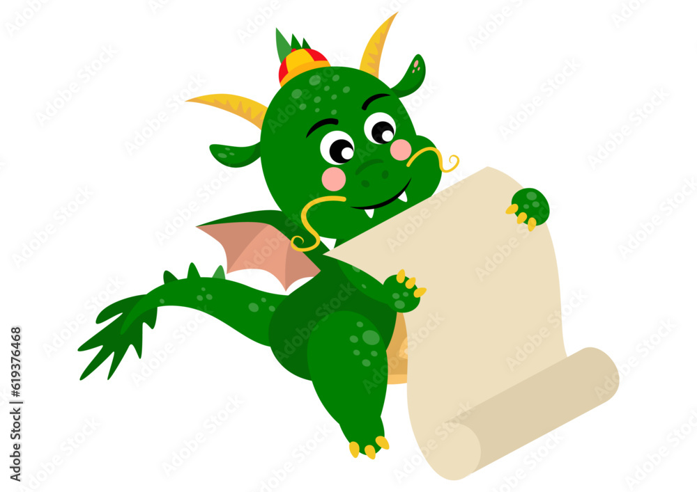 Green dragon with blank parchment paper for chinese new year Green dragon with blank parchment paper for chinese new year