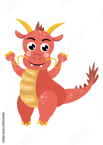 Funny cute dragon standing isolated