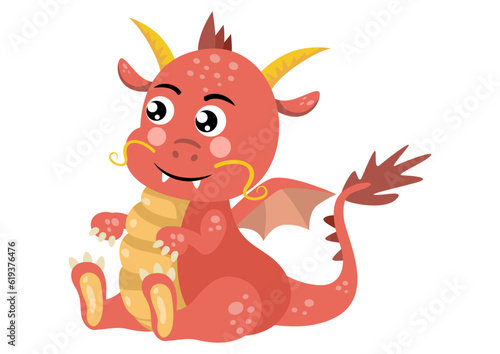 Funny dragon sitting isolated on white