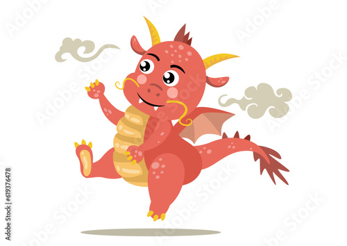 Happy cute dragon jumping isolated