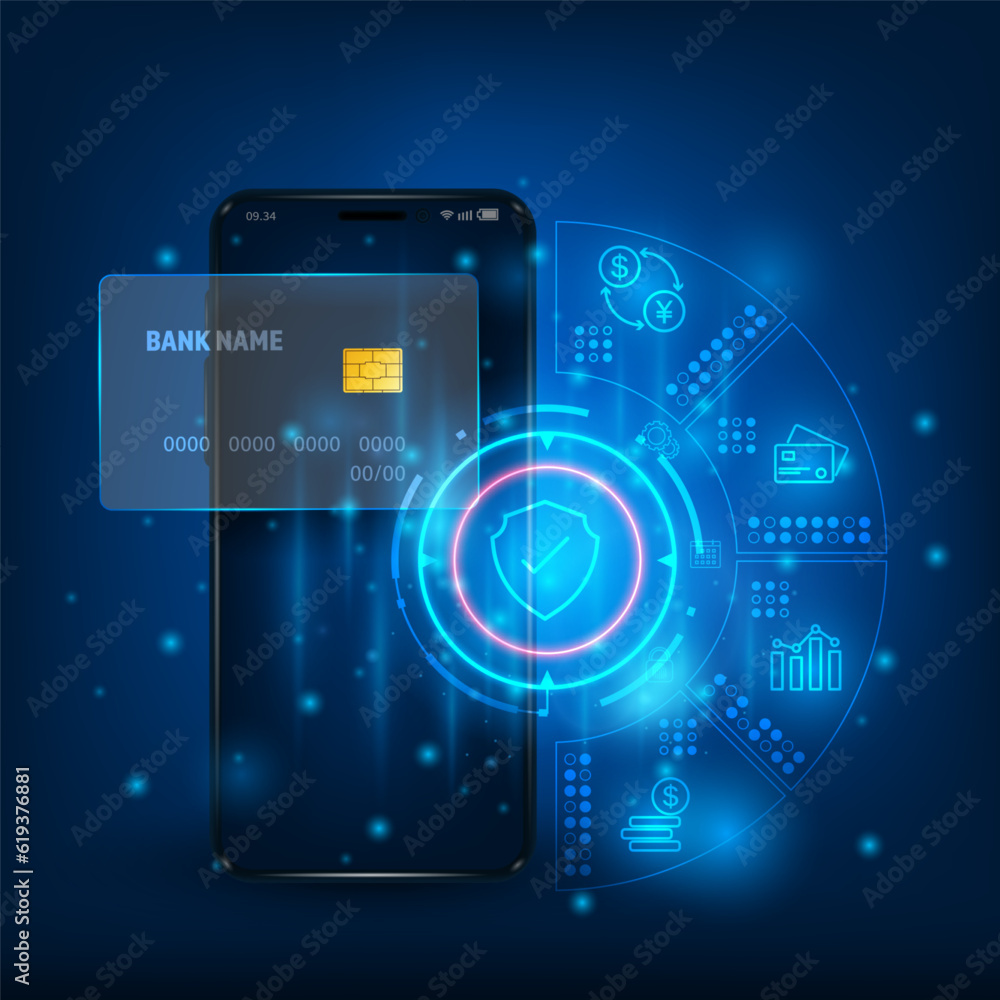 Vector technology security online payment and e wallet concept. Online banking app. Payment by credit card. Vector technology security online payment and e wallet concept. Online banking app. Payment by credit card.