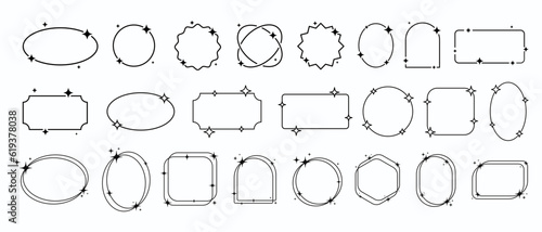 Cool Linear Frames with Stars Y2K Design. Cute Retro Minimal Shape. Decorative Geometric Figures.