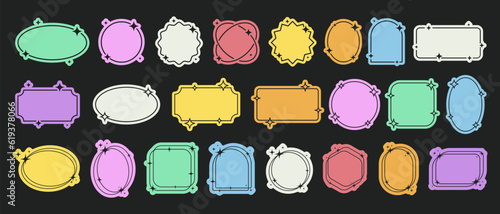 Cool Linear Frames with Stars Y2K Design. Cute Retro Minimal Shape. Decorative Geometric Figures.