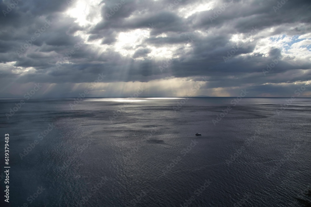 Fototapeta premium Stormy day off the Amalfi coast on the Mediterranean Sea