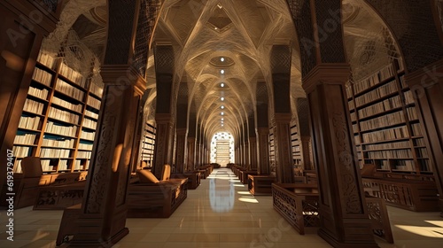 Mosques library 3d illustration - Generative AI.