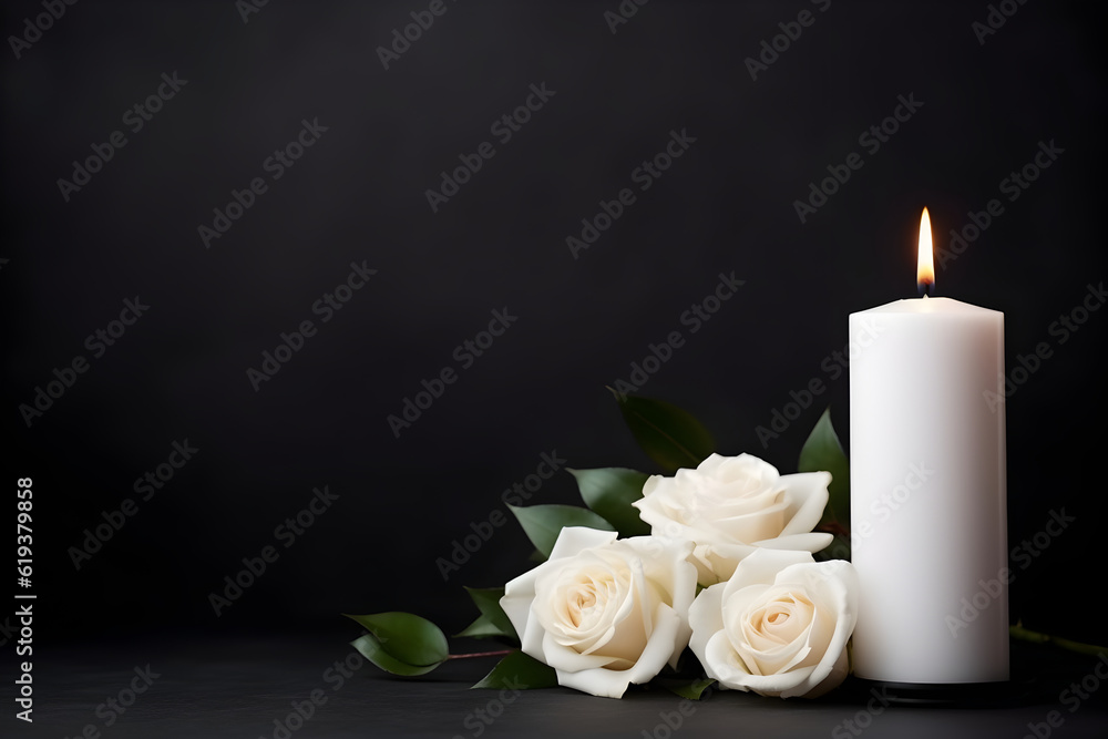mourning candle , free space, white roses mourning candle , free space, white roses
