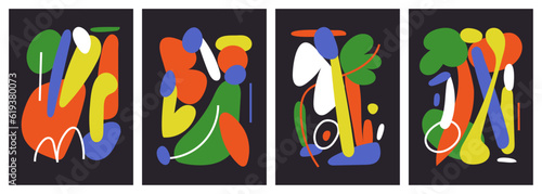 Colorful organic forms. Hand drawn simple shapes. flat vector shapes collection influenced by Naive art and graffiti. Abstract backgrounds for poster, card, cover, packaging, banner or branding.