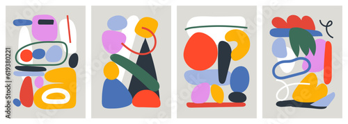 Colorful organic forms. Hand drawn simple shapes. flat vector shapes collection influenced by Naive art and graffiti. Abstract backgrounds for poster, card, cover, packaging, banner or branding.
