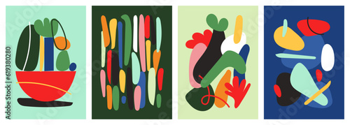 Colorful organic forms. Hand drawn simple shapes. flat vector shapes collection influenced by Naive art and graffiti. Abstract backgrounds for poster, card, cover, packaging, banner or branding.