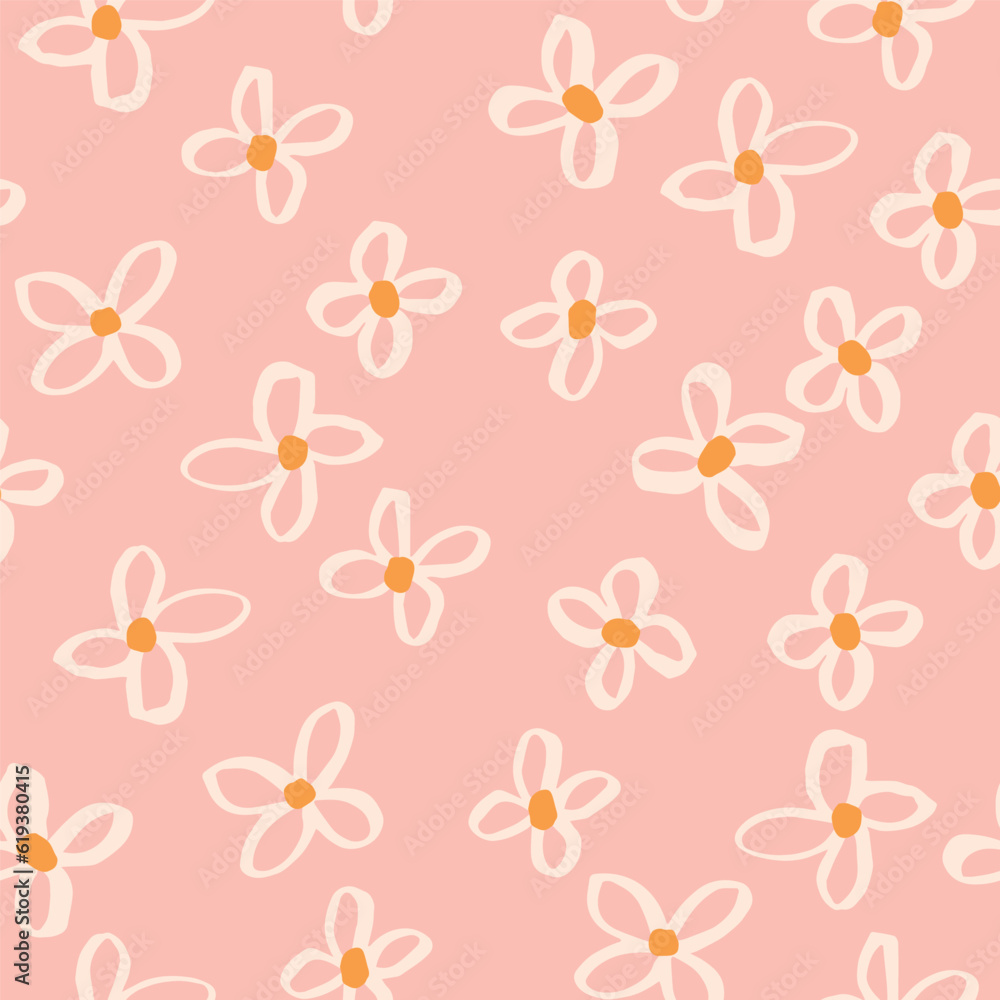 Beautiful floral pattern with hand drawn flowers. Vector seamless texture with simple ink flowers. Summer floral filed background Beautiful floral pattern with hand drawn flowers. Vector seamless texture with simple ink flowers. Summer floral filed background