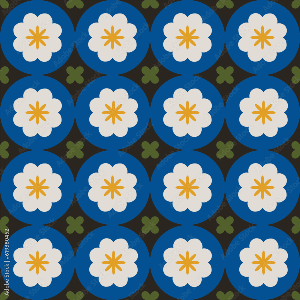 Modern Floral tile pattern in retro style. Simple geometric shapes texture. Decorative mosaic background Modern Floral tile pattern in retro style. Simple geometric shapes texture. Decorative mosaic background