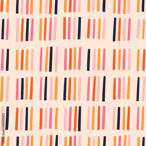 Abstract Lined pattern in retro style. Seamless texture with hand drawn lines. Colourful geometric repeating background