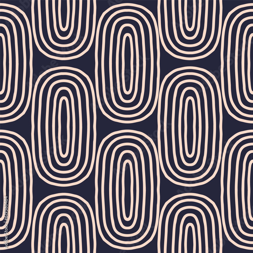 Simple and elegant seamless pattern with Zen Lines. Abstract seamless texture in retro style. Hand drawn ink lines background. Simple geometry
