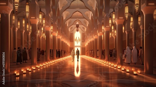 Inside the prayer hall 3d illustration - Generative AI.