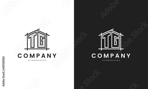Initial TG home logo with creative house element in line art style vector design template