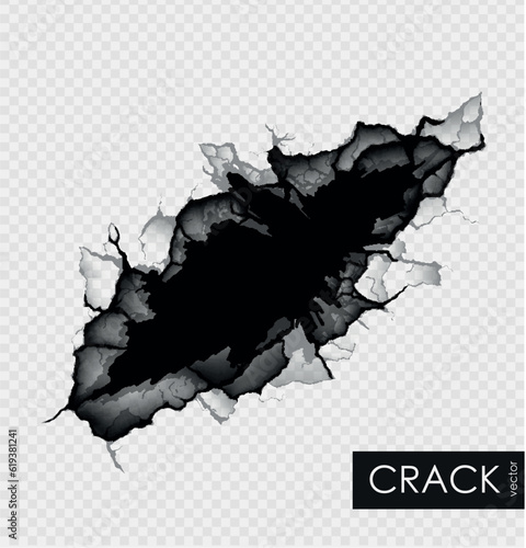 crack on the wall with broken pieces