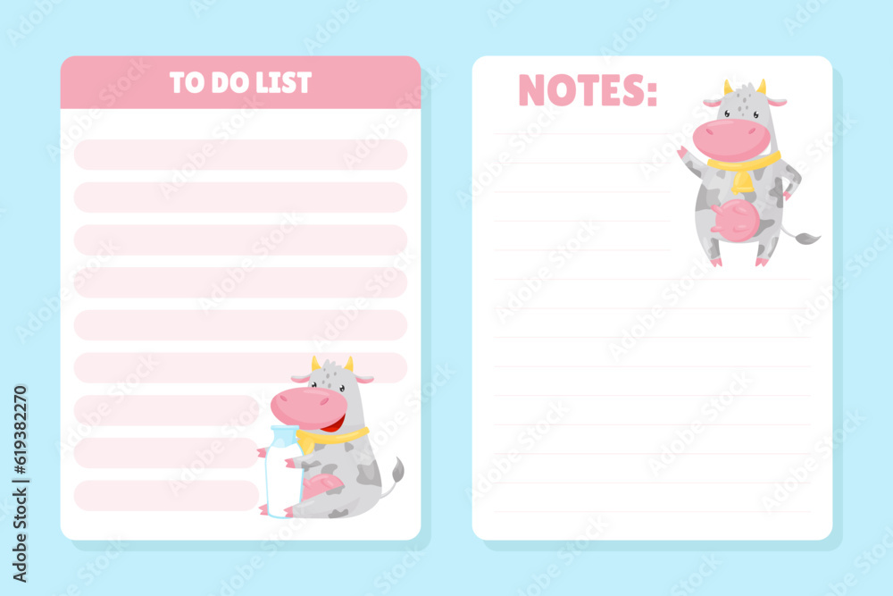 Empty Card with Cute Cow Farm Animal Vector Template Empty Card with Cute Cow Farm Animal Vector Template