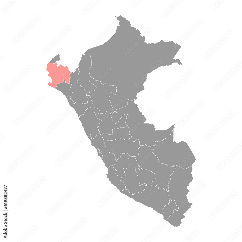 Piura map, region in Peru. Vector Illustration.
