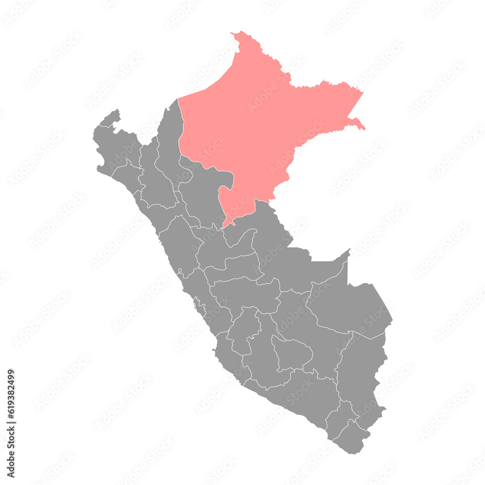 Loreto map, region in Peru. Vector Illustration.