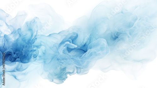 Misty blue smoke spreading, white background. Generative AI image.