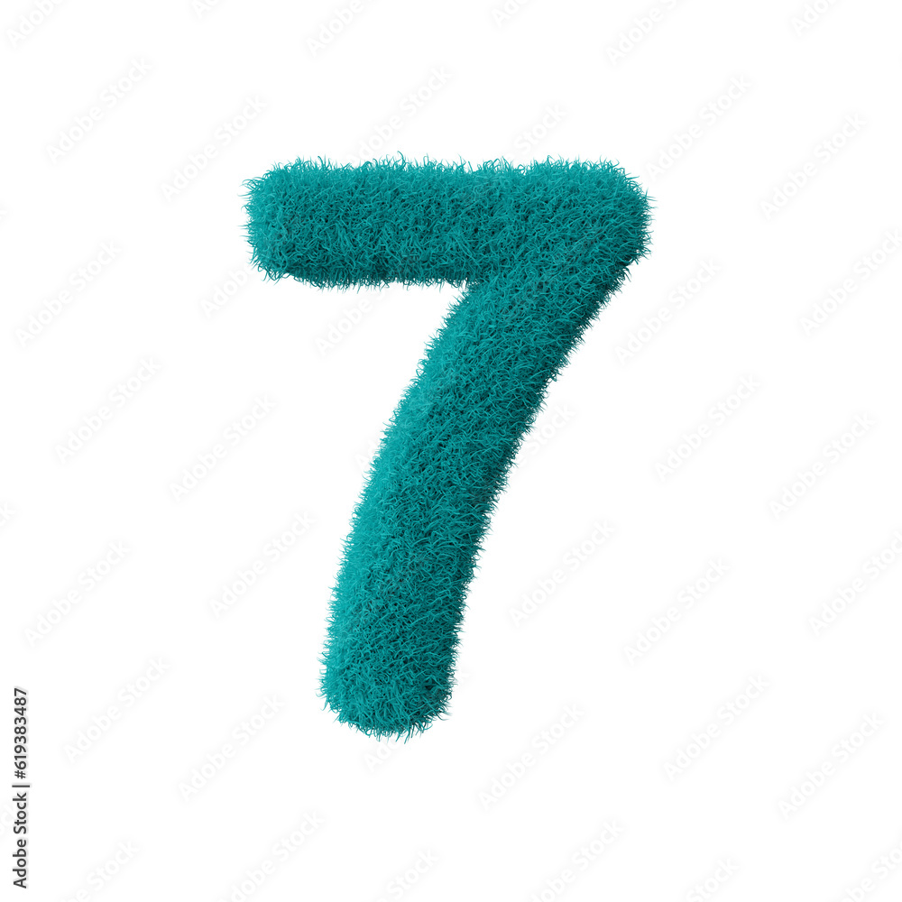 Blue 3D Fluffy Number Seven. 3d render illustration isolated on transparent background Blue 3D Fluffy Number Seven. 3d render illustration isolated on transparent background