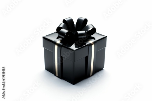 cadeau noir avec joli nœud sur fond blanc, illustration anniversaire, ia générative © sebastien montier
