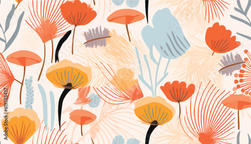 Abstract artistic cute botanical print. Hand drawn collage contemporary seamless pattern.