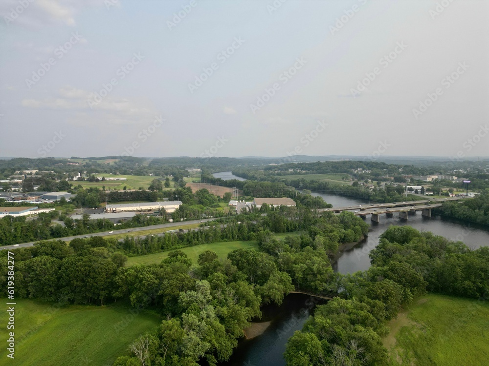 Aerial view of beautiful rural natural scenery in the countryside of Haverhill, Massachusetts