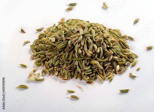 Haufen von Fenchelsamen auf weißem Hintergrund – Gesundes Gewürz