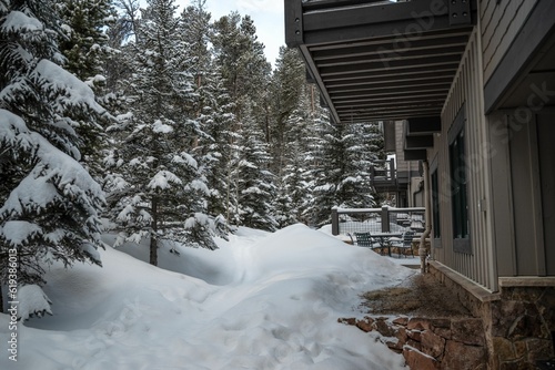 Exterior shot of a two-story house in a winter landscape in Breckenridge, Colorado © Scott Decelles/Wirestock Creators