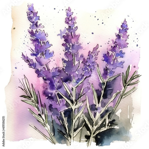 Lavender flowers beautiful floral bouquets. Watercolor natural illustration of Provence herbs on a white background. AI