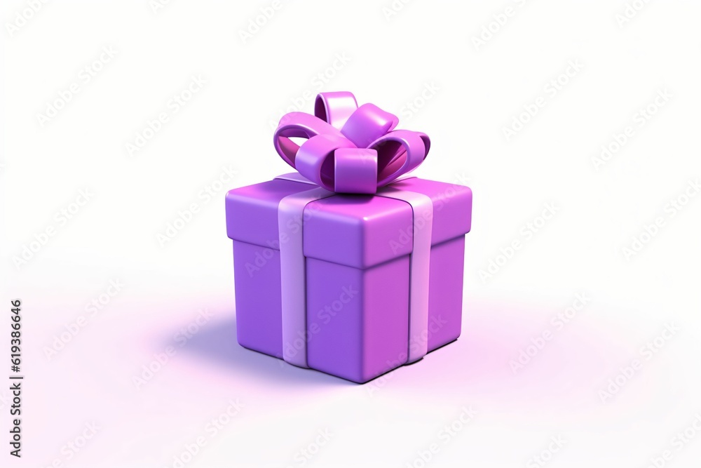 cadeau violet avec joli nœud sur fond blanc, illustration anniversaire, ia générative cadeau violet avec joli nœud sur fond blanc, illustration anniversaire, ia générative