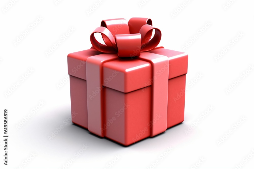 cadeau rouge avec joli nœud sur fond blanc, illustration anniversaire, ia générative