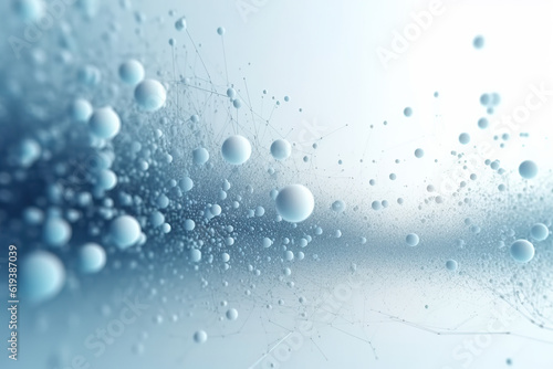 abstract water drops on blue background. Concept of molecules. Created with Generative AI technology. 