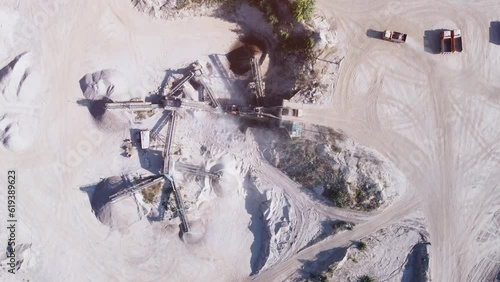 Aerial top down view of an industrial stone crusher.