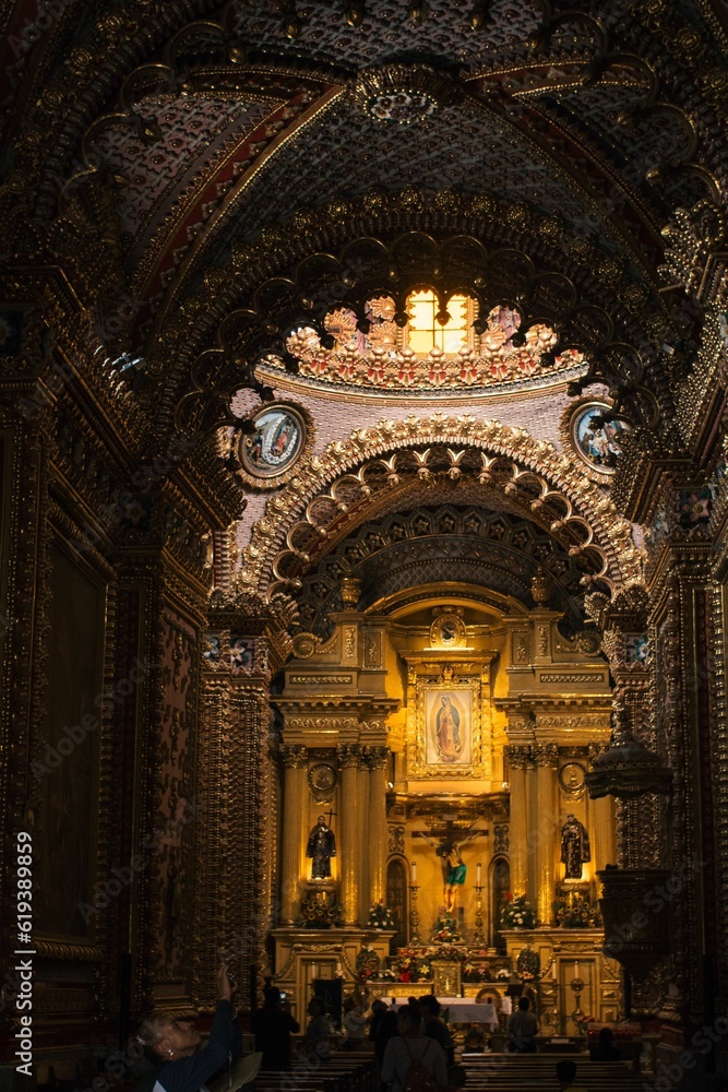 Vertical shot of the inside of Morelia Cathedral in Morelia, Mexico