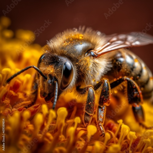 A bee in a flower collects pollen