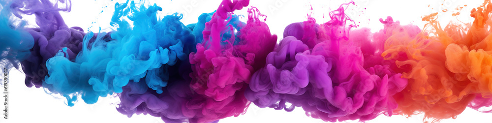 Fototapeta premium panorama wide shot of multi colored smoke bomb explosion clouds on transparent background