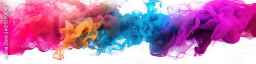 panorama wide shot of multi colored smoke bomb explosion clouds on transparent background photo