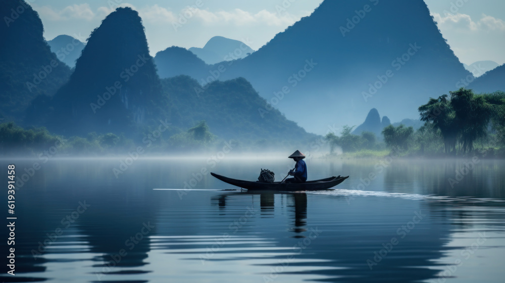 Fototapeta premium traditional fisherman on boat in Vietnam