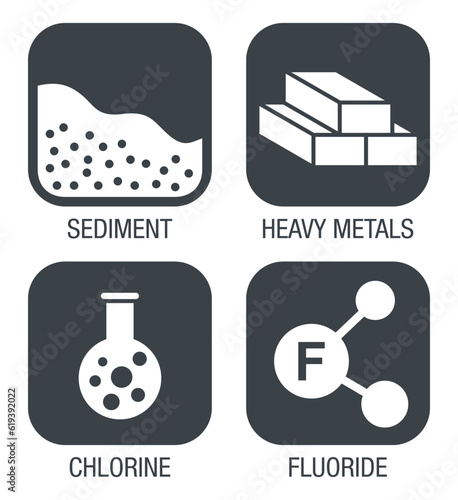 Water filter protective properties square icons