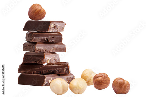 Delicious chocolate pieces and hazelnuts, cut out