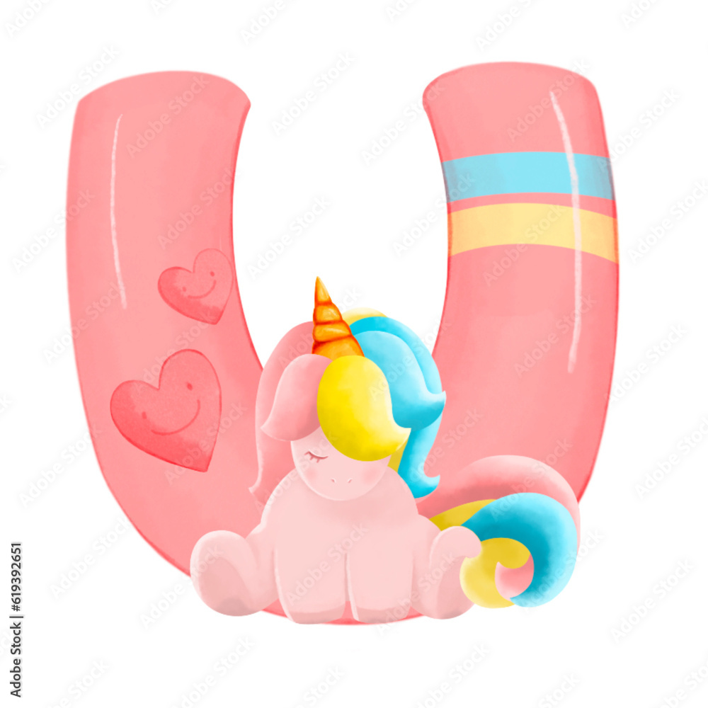 Alphabet with cute unicorn, font in hand-drawn cartoon style. illustration png for your design Alphabet with cute unicorn, font in hand-drawn cartoon style. illustration png for your design