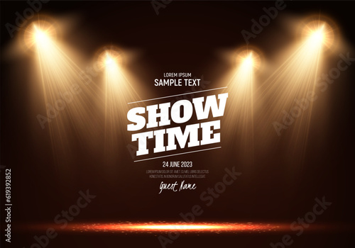 Spotlights. Scene for presentation illuminated by spotlights. Vector illustration.