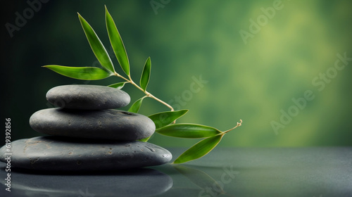 Colorful background with bamboo leaves and stones  spiritual development new quality universal colorful technology stock image illustration design  generative ai
